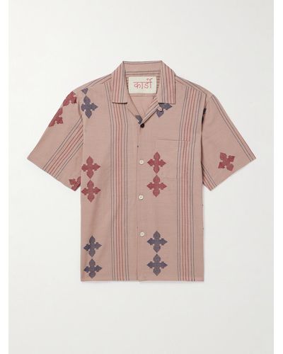 Kardo Ayo Convertible-collar Embroidered Striped Cotton Shirt - Pink