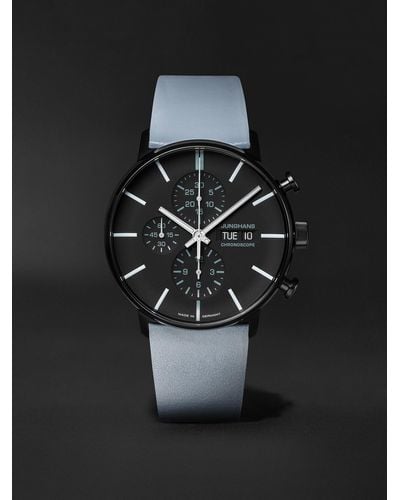 Junghans Form A Chronoscope Automatic 42mm Pvd-coated Stainless Steel And Leather Watch - Black