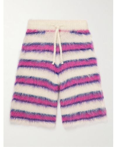 Marni Wide-leg Striped Mohair-blend Drawstring Shorts - Pink