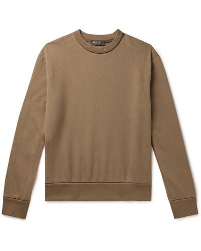 Loro Piana Leather-trimmed Cotton-blend Jersey Sweatshirt - Natural
