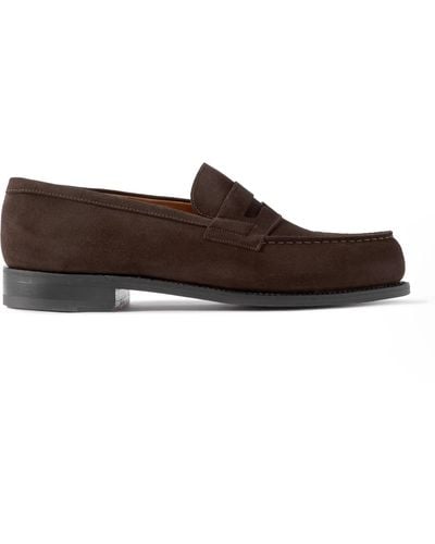 J.M. Weston 180 Moccasin Suede Penny Loafers - Brown