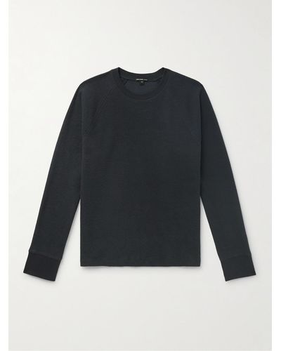 James Perse Waffle-knit Brushed Cotton And Cashmere-blend Sweatshirt - Blue