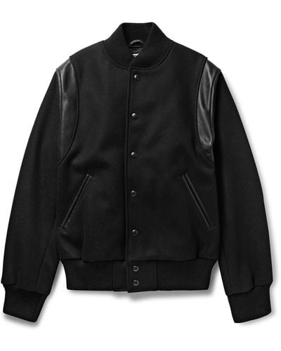 Golden Bear Hayes Leather-panelled Melton Virgin Wool-blend Bomber Jacket - Black