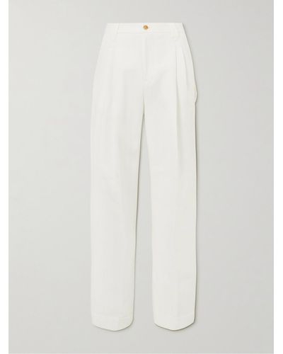 Umit Benan Jacques Marie Mage Wide-leg Pleated Cotton And Linen-blend Cargo Trousers - White