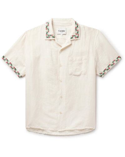 Corridor NYC Hamsa Camp-collar Embroidered Cotton Shirt - Natural