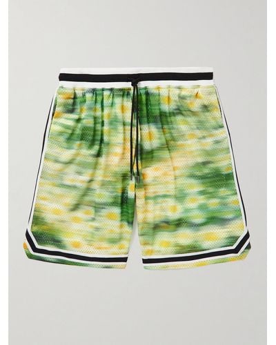 John Elliott Game Wide-leg Printed Mesh Drawstring Shorts - Green