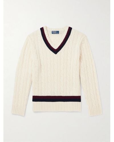 Polo Ralph Lauren Striped Cable-knit Wool Jumper - Natural