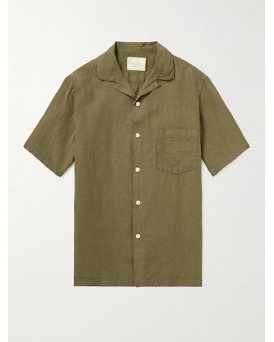 Portuguese Flannel Camp-collar Linen Shirt - Green