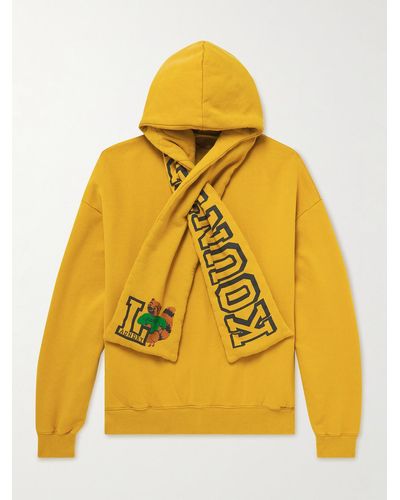 Kapital Hoodie aus Baumwoll-Jersey mit Schal-Detail und Logoprint - Gelb