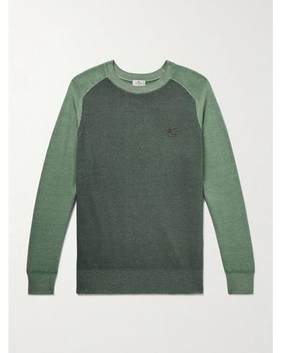 Etro Logo-embroidered Two-tone Wool Sweater - Green