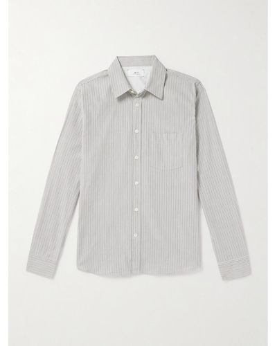 MR P. Pinstriped Organic Cotton Oxford Shirt - Grey