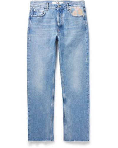 Séfr Straight-leg Distressed Felt-trimmed Jeans - Blue