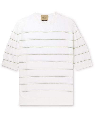 Federico Curradi Linen-trimmed Striped Cotton T-shirt - White