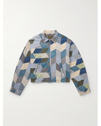 Kapital Yabane Cropped Quilted Patchwork Cotton And Linen-blend Jacket - Blue