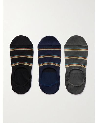 Paul Smith Three-pack No-show Striped Organic Cotton-blend Socks - Blue
