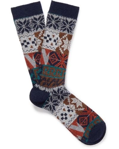 Anonymous Ism Metallic Jacquard-knit Socks - Blue