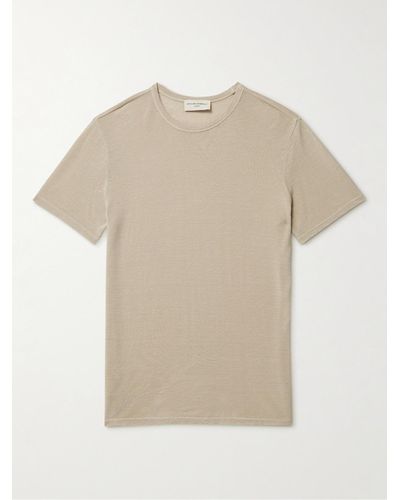 Officine Generale Garment-dyed Tm Lyocell And Linen-blend T-shirt - Natural
