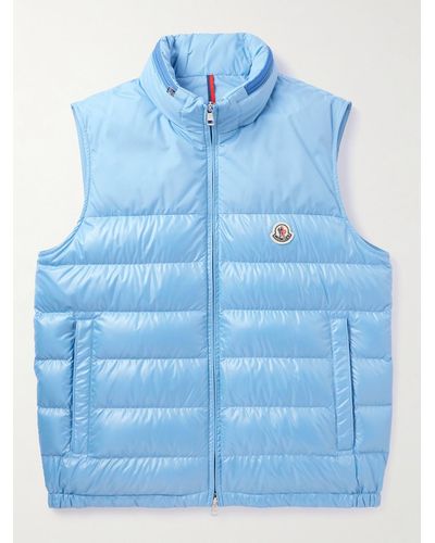 Moncler Piumino smanicato trapuntato in shell con cappuccio e logo applicato - Blu