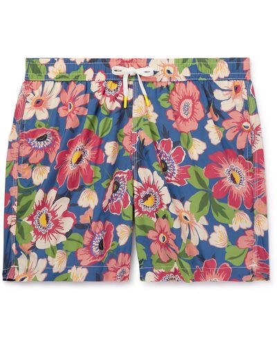 Hartford Slim-fit Mid-length Floral-print Swim Shorts - Red