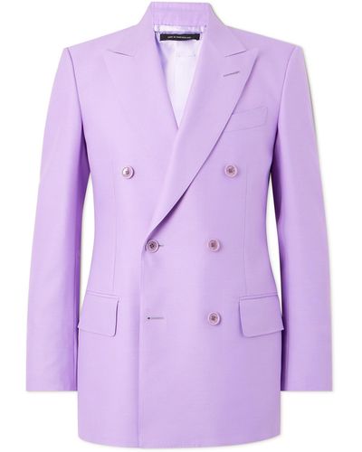 Tom Ford Double-breasted Wool And Silk-blend Suit Jacket - Purple