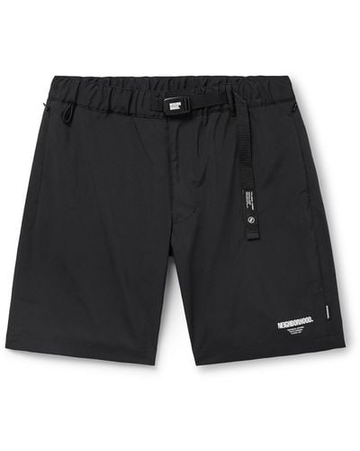 Neighborhood Straight-leg Belted Logo-print Shell Shorts - Black
