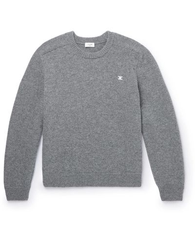 CELINE HOMME Logo-Embroidered Wool and Cashmere-Blend Sweater for Men