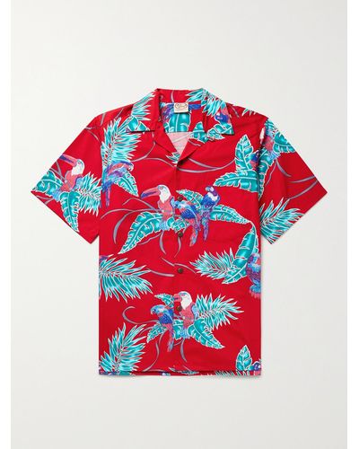 Go Barefoot Tropical Birds Camp-Collar Printed Cotton Shirt - Rosso
