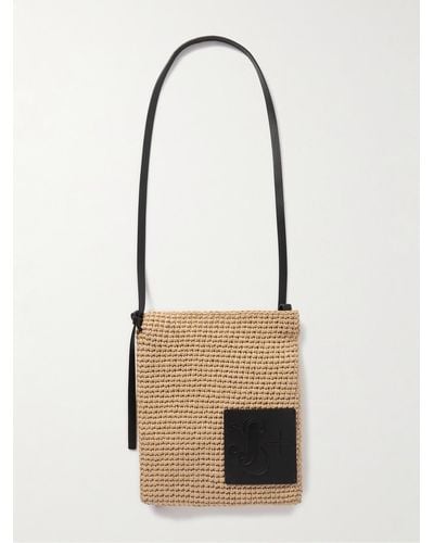 Jil Sander Leather-trimmed Raffia Messenger Bag - Natural