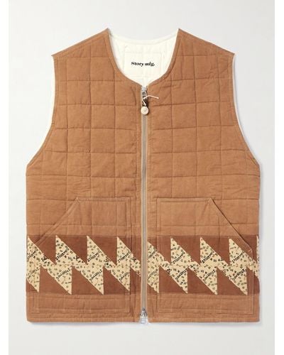 STORY mfg. Saturn Patchwork Quilted Organic Cotton Gilet - Brown