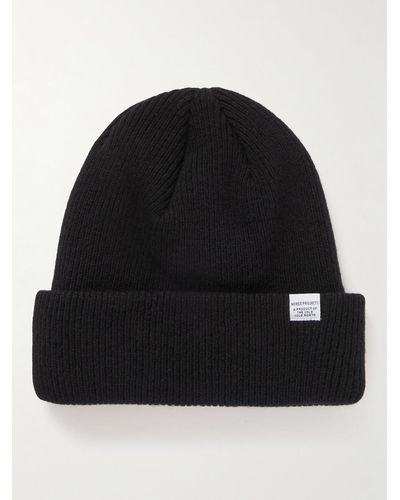 Norse Projects Beanie aus Wolle in Rippstrick - Schwarz