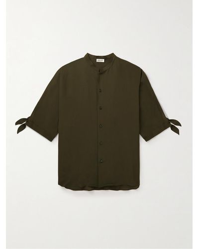Saint Laurent Grandad-collar Silk Shirt - Green