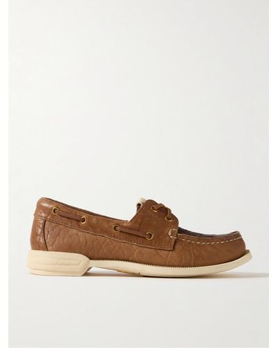 Visvim Americana Ii Eye-folk Textured-leather Boat Shoes - Brown