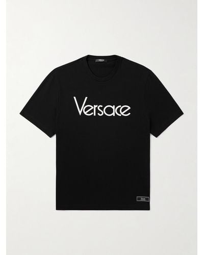 Versace T-Shirt aus Baumwoll-Jersey mit Logostickerei und Applikation - Schwarz
