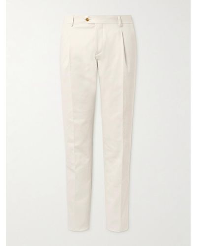 Lardini Straight-leg Pleated Cotton-blend Twill Trousers - White