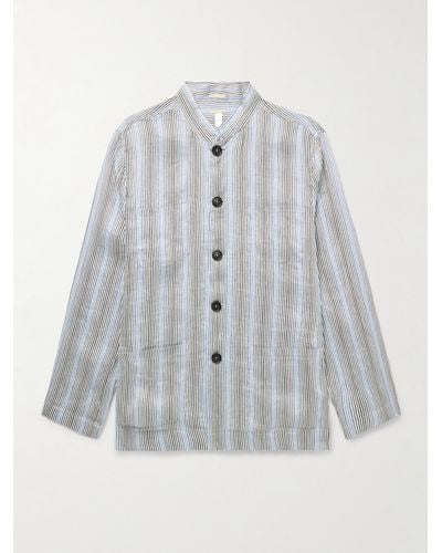 Massimo Alba Cina2 Grandad-collar Striped Linen And Silk-blend Overshirt - Grey