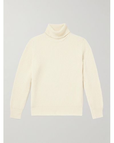 De Petrillo Ribbed Merino Wool And Cashmere-blend Rollneck Sweater - Natural