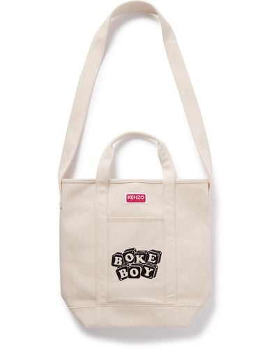 KENZO Boke Boy Logo-embroidered Cotton-twill Tote Bag - White
