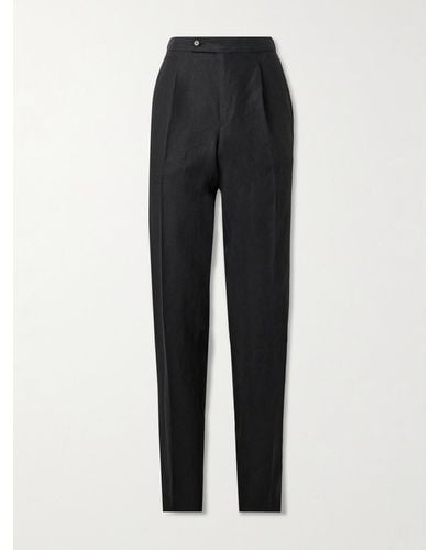Caruso Straight-leg Pleated Linen Trousers - Black