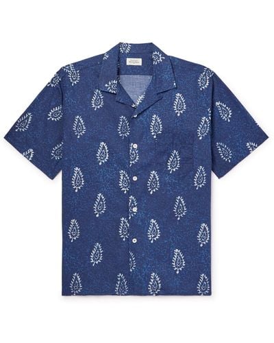 Hartford Convertible-collar Printed Cotton Shirt - Blue