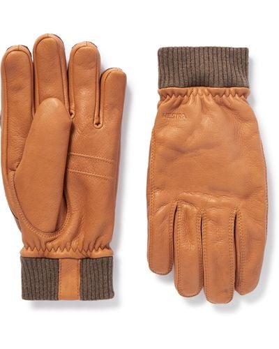 Hestra Tore Fleece-lined Padded Full-grain Leather Gloves - Brown