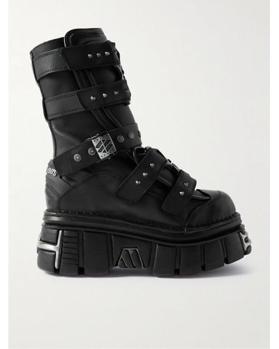 Vetements New Rock Gamer Embellished Leather Platform Boots - Black