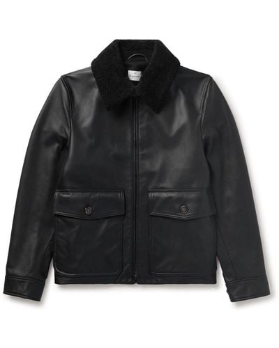Kingsman Shearling-trimmed Full-grain Leather Jacket - Black