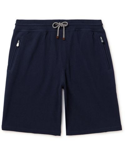Brunello Cucinelli Straight-leg Cotton-blend Jersey Drawstring Shorts - Blue