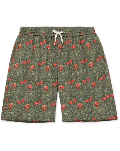 De Bonne Facture Printed Cotton-voile Drawstring Shorts - Green