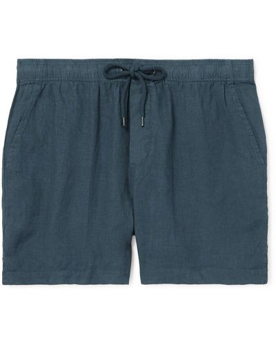 James Perse Straight-leg Garment-dyed Linen Drawstring Shorts - Blue