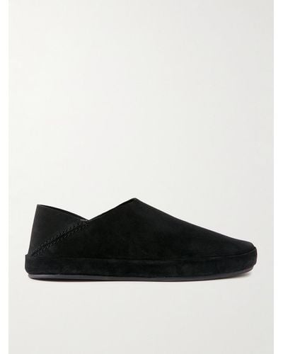 Mulo Collapsible-heel Suede Loafers - Black