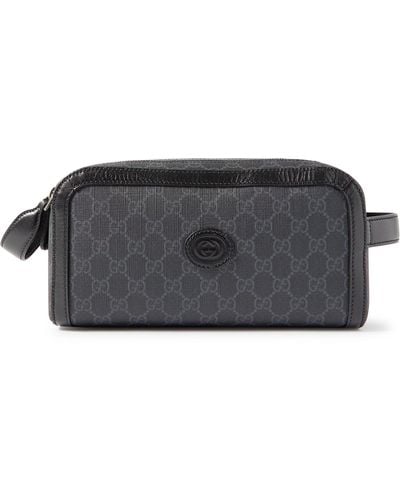 Gucci Ophidia Leather-trimmed Logo-jacquard Coated-canvas Wash Bag - Black
