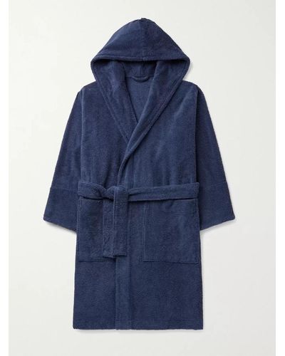 Tekla Organic Cotton-Terry Hooded Robe - Blu