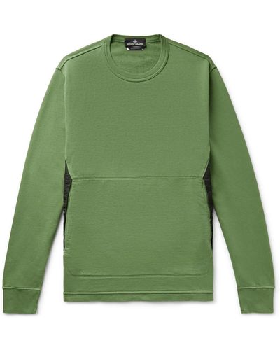 Stone Island Shadow Project Nylon-trimmed Garment-dyed Loopback Cotton-jersey Sweatshirt - Green