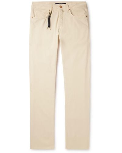 Incotex Slim-fit Straight-leg Stretch Modal And Cotton-blend Pants - Natural